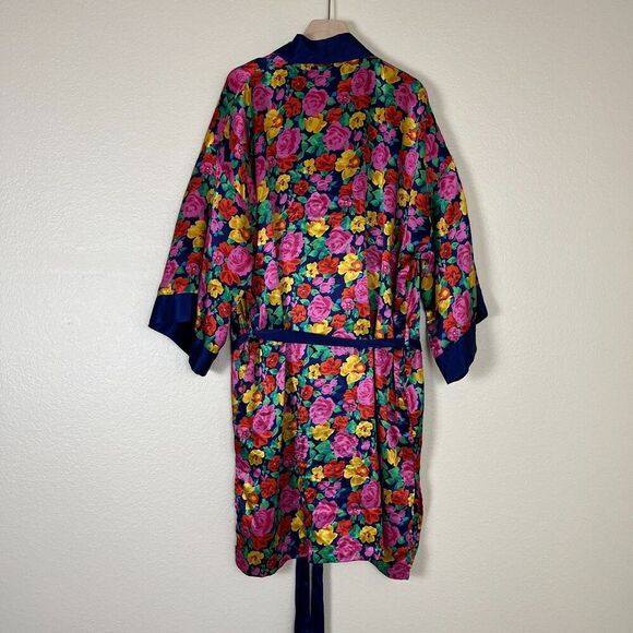 Vintage Victoria's Secret Gold Label Women Floral Satin Short Robe Sleepwear 90s - Picture 16 of 17
